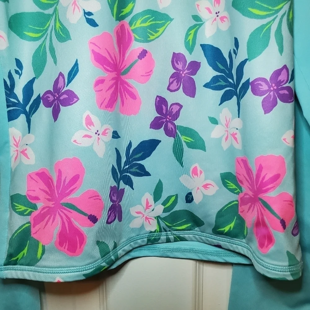 Lands' End Long Sleeve Floral Print Swim Shirt Girl's Size L (10-12)